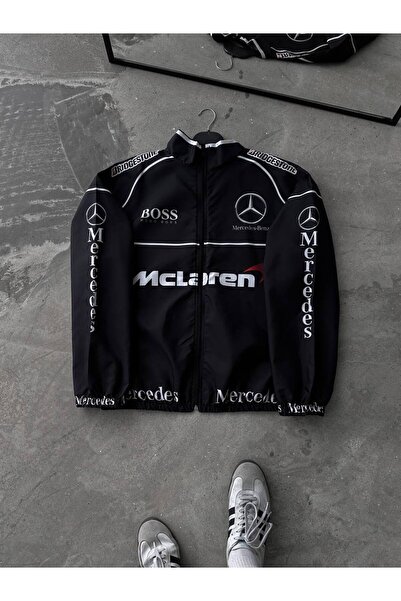 memetti m şekil Mclaren Siyah Oversize Baskılı Unisex Motorcu Yağmurluk Rüzga...