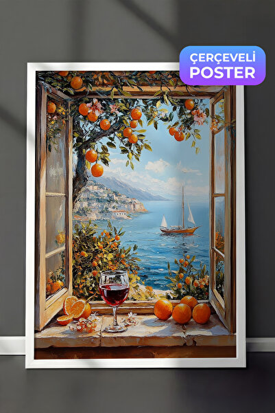 Zestia Beyaz Çerçeveli Tablo, Sonbaharda Deniz Manzarası, Salon Dekoru Poster...