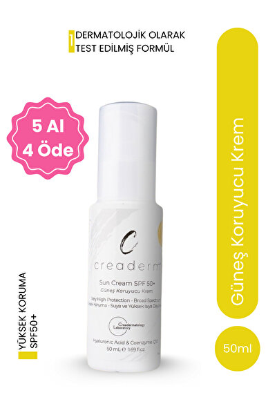 CREADERM SPF 50+ Güneş Kremi Geniş Spektrumlu UVA/UVB Koruma, Yağsız & Koenzi...
