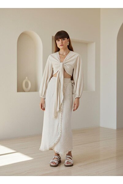 Su Koleksiyon طقم تنورة وحاشية من الكتان التاهيتي