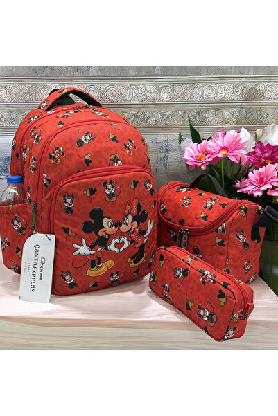 Bevitton حقيبة ظهر مدرسية للأطفال بنمط ميكي باللون الأحمر