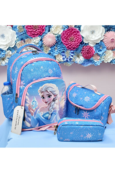 ÇantaExpress Set de 3 piese albastru - Geantă de școală pentru fete cu model ...