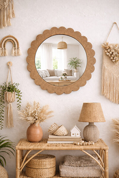 Lazerika Bohem Dekoratif Pleksi Ayna – Yuvarlak Çiçek Formlu Tasarım ham mdf ...