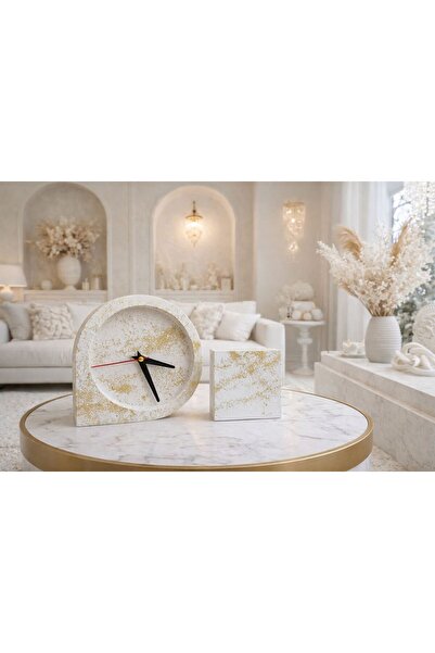 SalepHome Saat & Mum Takımı | Büyük Boy Beyaz Obje Seti | Salon ve Ofis Dekor...