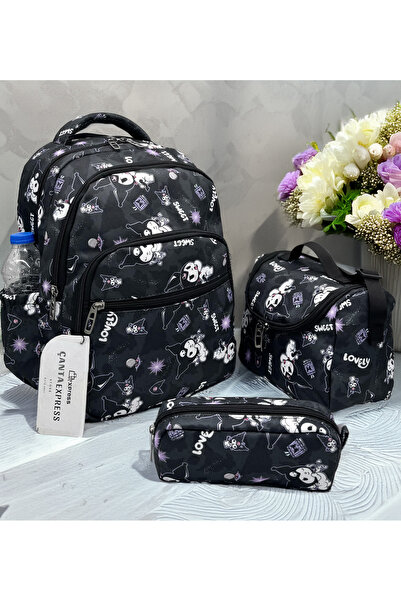 ÇantaExpress Μαύρη τσάντα νηπιαγωγείου για κορίτσι - Σετ 3 τεμαχίων, με μοτίβ...