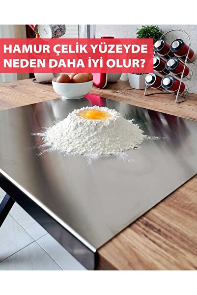 SEKİZİKİ Paslanmaz Çelik Kesme Tahtası Tezgahlık (Kullanım Yüzeyi 50×60×0,15 ...