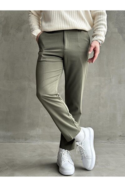 HAVANO Erkek Yeşil Regular Fit Gizli Düğmeli Kumaş Pantolon Günlük Şık Casual