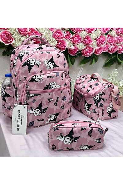 ÇantaExpress مجموعة من 3 حقائب مدرسية ابتدائية للبنات - نمط شخصية، مسحوق