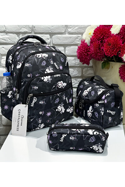 Bevitton Character Patterned 3-Piece Set Girl's Black Primary School Bag Scho...