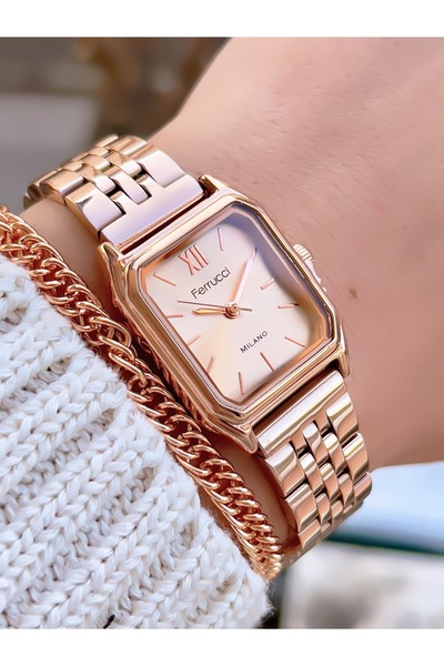 Ferrucci MİLANO ÇELİK KORDON 3 ATM SU GEÇİRMEZ KARE KASA KADIN KOL SAATİ+BİLE...
