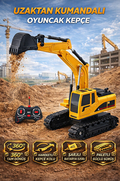 YILDIRIM OYUNCAK Uzaktan Kumandalı Şarjlı Işıklı Kepçe 360 Derece Dönen 27MHz