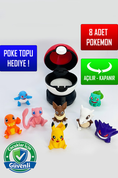 YAGLİZ Pokemon 8’li Figür Seti – Pikachu, Eevee, Mew, Gengar, Charmander, Squ...