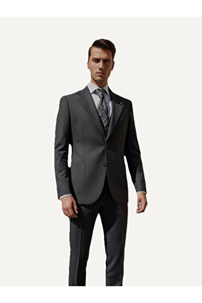 HERMOSE ملابس رسمية |   بدلة أونيكس سوداء مع جيوب وسترة مخططة