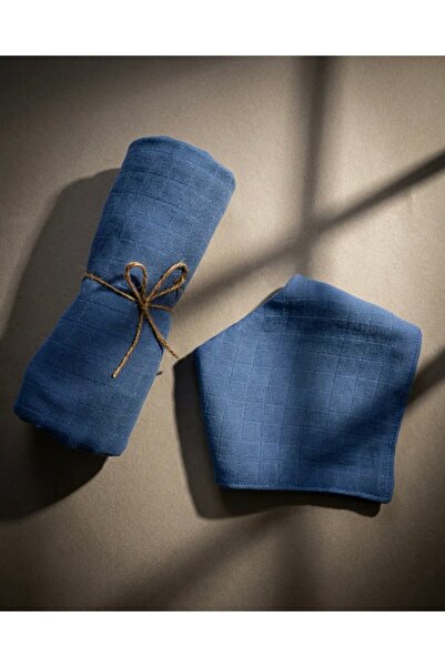 Hubb Koyu mavi organik müslin kız ve erkek bebek battaniye 85•85 cm ve salya ...