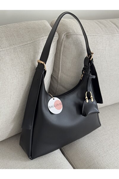 BAGLOVİS Askısı Toka Detaylı Mini Cüzdanlı Siyah Kadın Suni Deri Omuz Çantası...