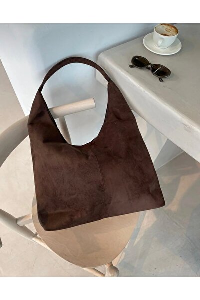 MyleeButik Mylee Loki Model Süet Kahverengi Geniş Hacimli Fermuarlı Omuz Çant...