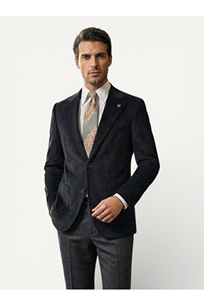HERMOSE Heritage | Onyx Siyah İnce Fitilli Kadife Ceket