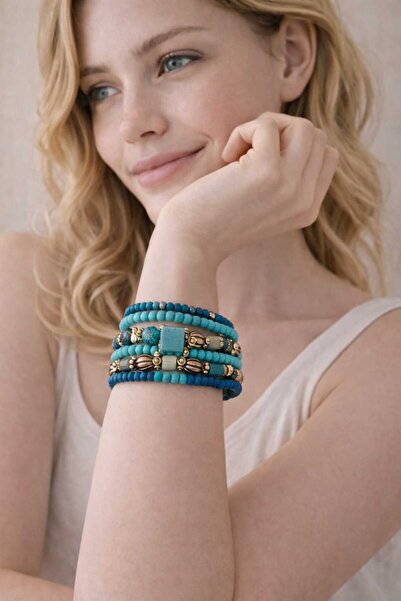 cleopatra takı aksesuar Maya Bohemian Multi-Turquoise Beaded Women's Bracelet