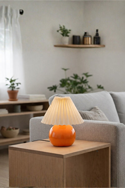 HOMİNG Homing Turuncu Carpi Pileli Başlık Kumaş Abajur