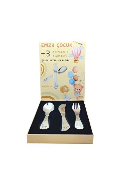 emze çocuk Paslanmaz Çelik Kutulu Çocuk Çatal Kaşık Bıçak Seti Kedicik Desenli