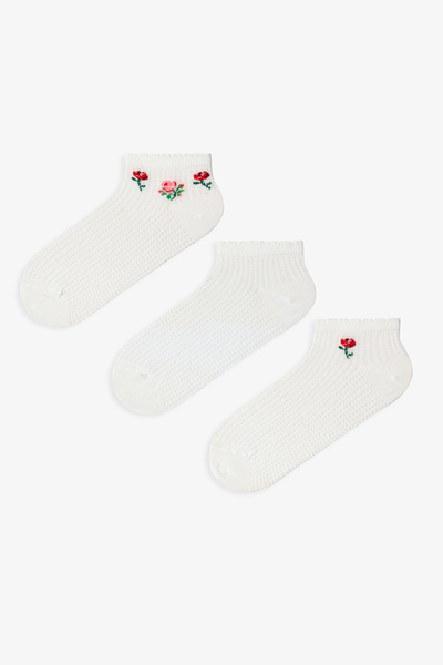 Penti 3 Çift Pamuklu Çiçek Desenli Fırfırlı Patik Çorap