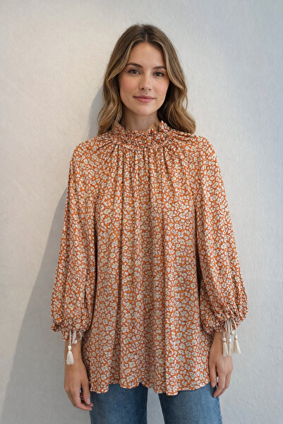 Kayra Туніка з квітковим візерунком, високим коміром і рукавами-ліхтариками