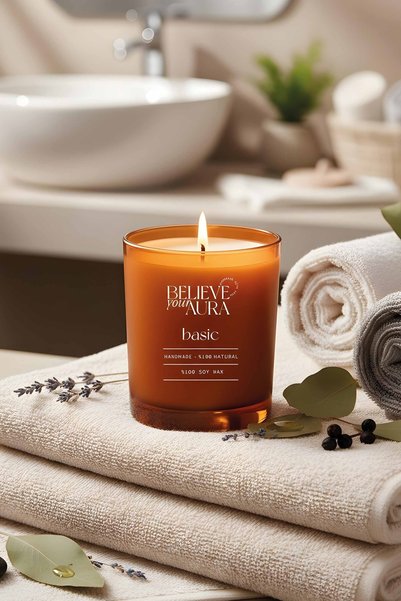 Believe Your Aura Natural Kokusuz Mum - %100 Doğal Soya Mumu Lav Liberty Ambe...