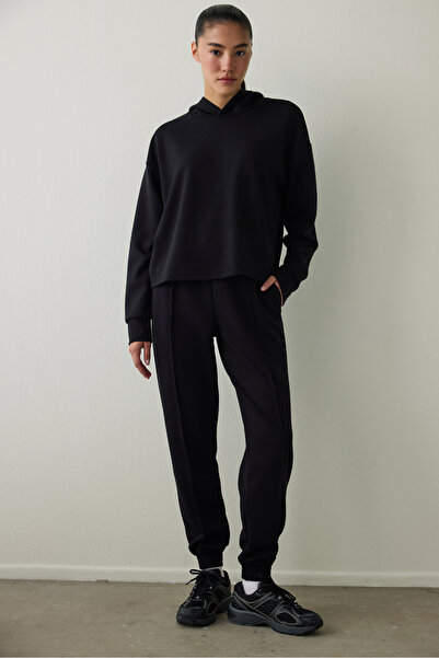 Penti Siyah Silky Feel Kapüşonlu Slogan Baskılı Sweatshirt