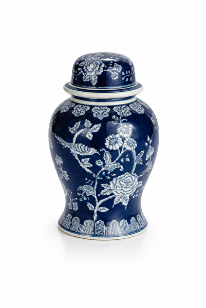 Warm Design Mavi Desenli Çini Vazo & Kavanoz