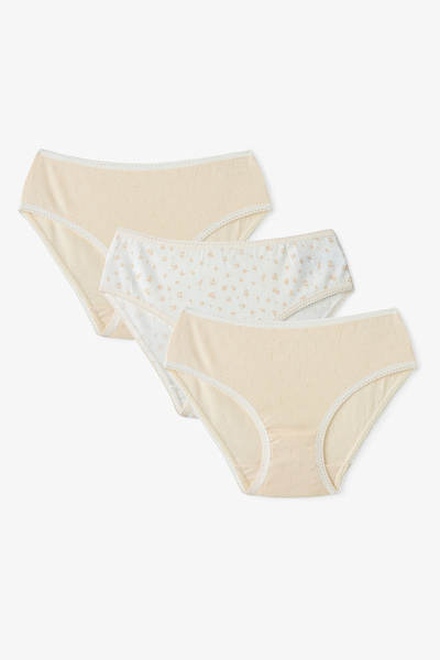 Penti Ecru Girls' Ditsy 3-Piece Slip Panties