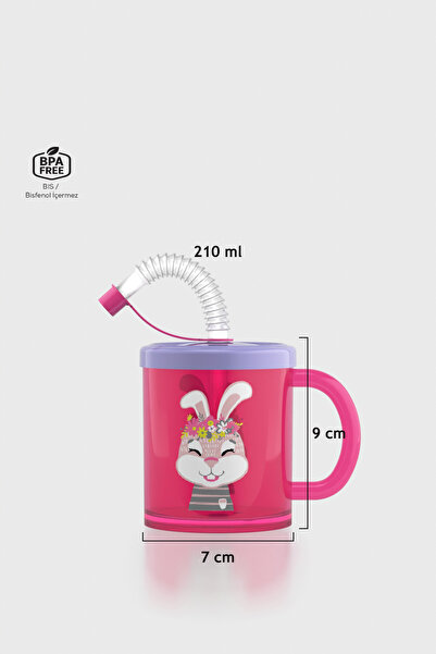 Renga Ruby Tavşan Desenli 210 ml Pipetli Kulplu PP Bebek Bardağı 142003 Pembe...