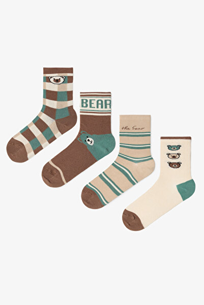Penti Çok Renkli Erkek Çocuk Preppy Bear Ayı Desenli 4'lü Soket Çorap