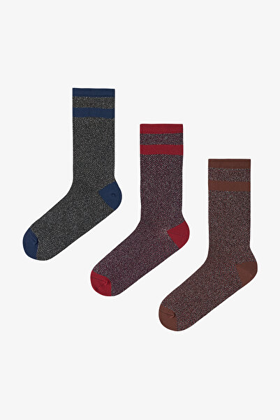 Penti Bordo Lacivert Sparkle Stripes 3lü Soket Çorap
