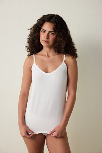 Penti Off-White V-Neck Adjustable Strap Cotton Undershirt