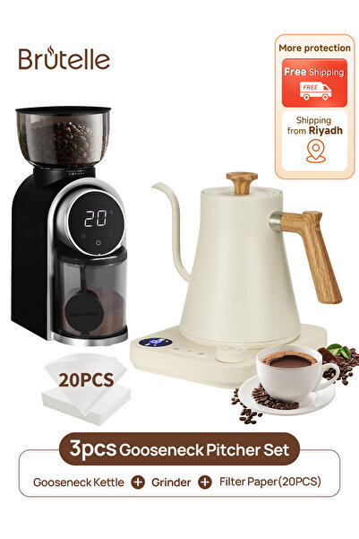 Brutelle مجموعة ماكينة تحضير القهوة الكهربائية ذات الرقبة الإوزية V02 مع مرشح...