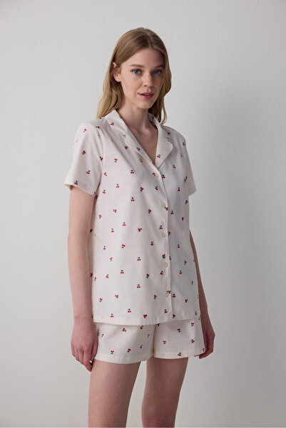Penti Bavlněné košilové šortky Ellie Off-White Pyžamový set