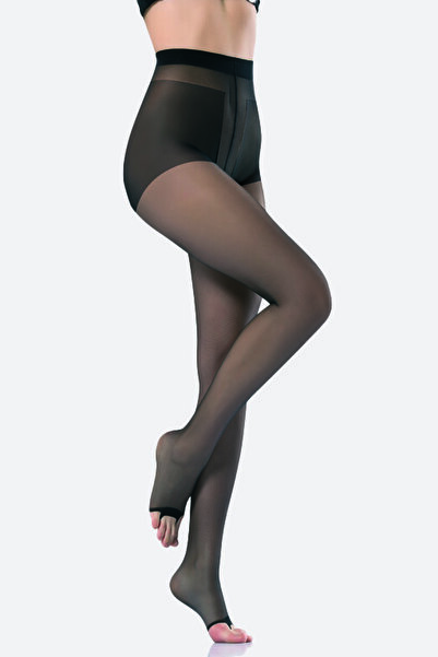 NBB Siyah 10 Denye Burnu Açık Külotlu Çorap