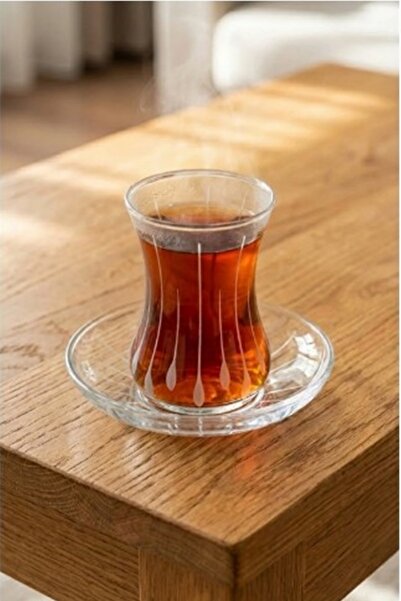 DECOSTYLE Paşabahçe Yakut Decorated Fine Bell-Shaped 12-Piece Tea Set for 6 P...