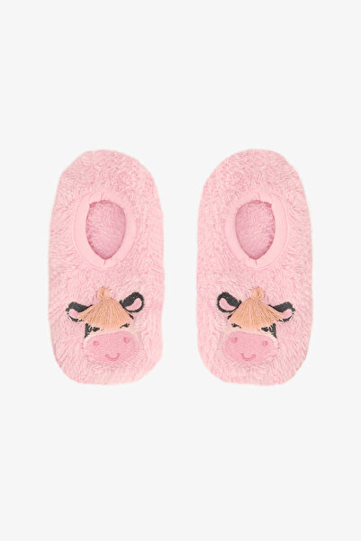 Penti Papuci de casă pentru fete Dusty Rose, cu broderie de vacă, cu talpă an...