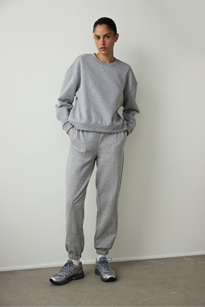 Penti Gri Melanj Curvy Side Bisiklet Yaka Oversize Kısa Sweatshirt