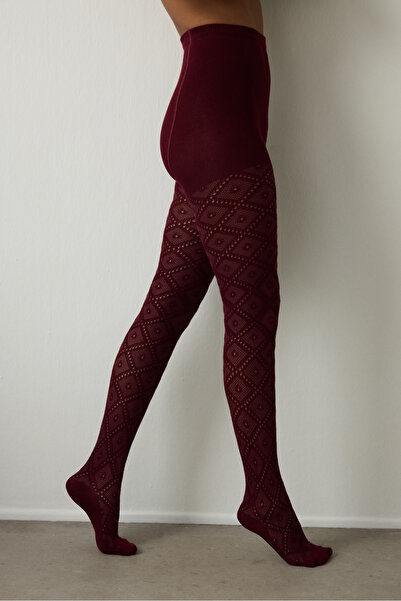 Penti Burgundy Colosio Baklava Patterned 100 Denier Matte Tights