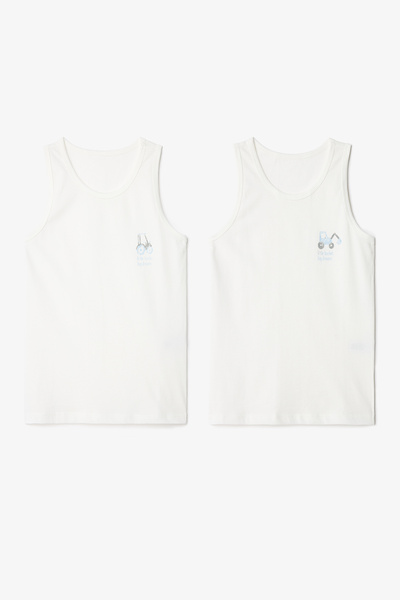 Penti Off-White Boy's Car Patterned Thick Strap 2-Piece Cotton Undershirt