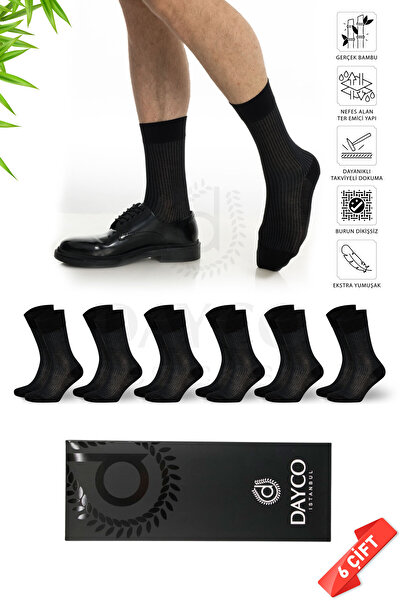 DAYCO Premium Dikişsiz Yazlık Erkek Bambu Soket Çorap 6'lı Çizgili Siyah Kutu...