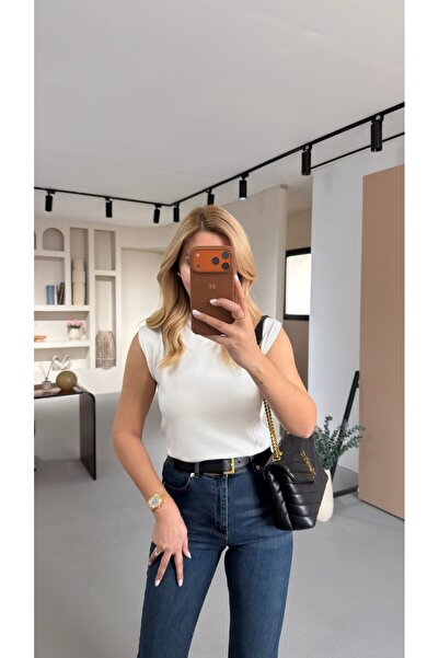 Sezgi Tekin High Neck Sleeveless White Steel Knitwear