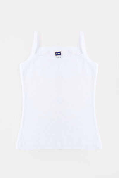 NBB Beyaz Jakarlı İp Askılı Kız Çocuk Atlet