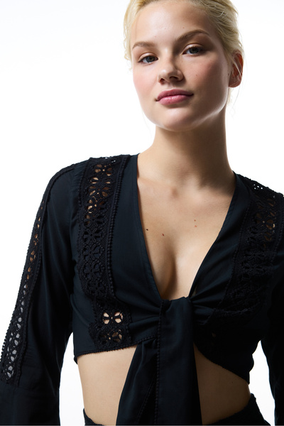 Penti Siyah West Poplin Crop Top Üst