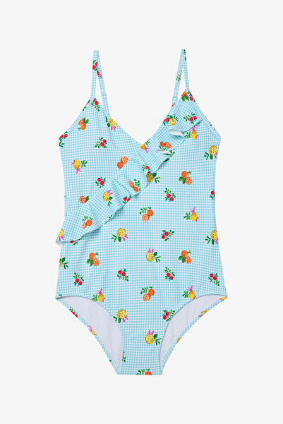 Penti Young Girl Fruity Fruit Patterned Ruffle Swimsuit