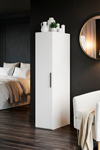 benim odam Diva 1 Kapaklı Beyaz Dolap 3 Raflı Köşe Gardırop Elbise Dolabı DV-100