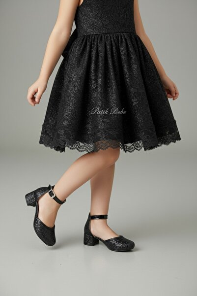 PATİK BEBE Pantofi de seară cu toc pătrat din sticlă spartă neagră pentru fete