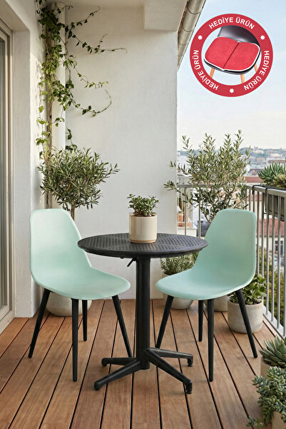 VİLİNZE Tilia Plastik Bahçe Balkon Bistro Seti Katlanır Masa 60*60 cm